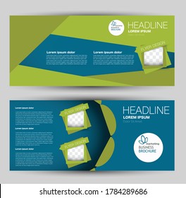 Flyer banner or web header template set. Vector illustration promotion design background. Blue and green color.