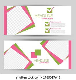 Flyer banner or web header template set. Vector illustration promotion design background. Pink and green color.