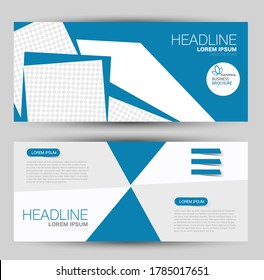 Flyer banner or web header template set. Vector illustration promotion design background. Blue color.