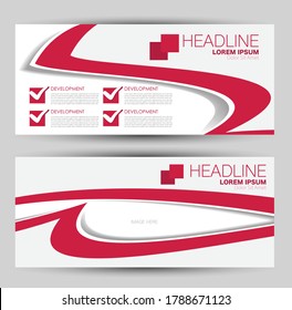 Flyer banner or web header template set. Vector illustration promotion design background. Red color.