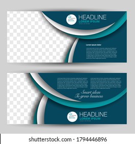 Flyer banner or web header template set. Vector illustration promotion design background. Blue color.