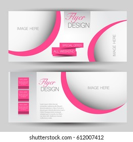 Flyer banner or web header template set. Vector illustration promotion design background. Pink color.