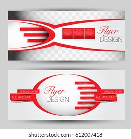 Flyer banner or web header template set. Vector illustration promotion design background. Red color.