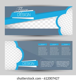 Flyer banner or web header template set. Vector illustration promotion design background. Blue color.