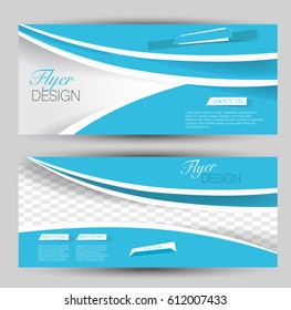 Flyer banner or web header template set. Vector illustration promotion design background. Blue color.