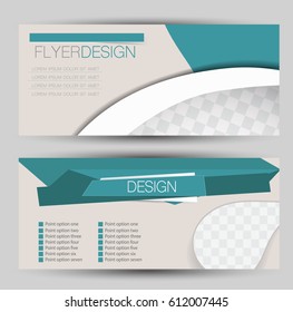 Flyer banner or web header template set. Vector illustration promotion design background. Green color.