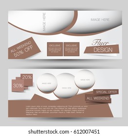 Flyer banner or web header template set. Vector illustration promotion design background. Brown color.