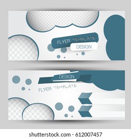 Flyer banner or web header template set. Vector illustration promotion design background. Blue color.