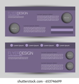 Flyer banner or web header template set. Vector illustration promotion design background. Purple color.