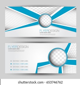 Flyer banner or web header template set. Vector illustration promotion design background. Blue color.