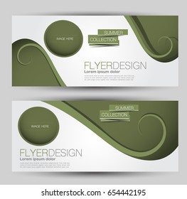 Flyer banner or web header template set. Vector illustration promotion design background. Green color.