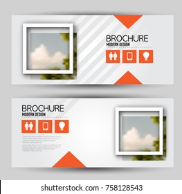 Flyer banner or web header template set. Vector illustration promotion design background. Orange color.