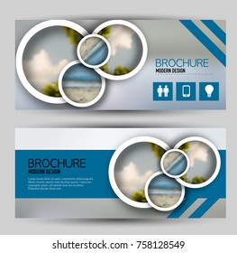 Flyer banner or web header template set. Vector illustration promotion design background. Blue color.