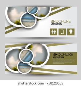 Flyer banner or web header template set. Vector illustration promotion design background. Green color.