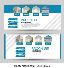 Flyer banner or web header template set. Vector illustration promotion design background. Blue color.