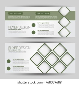 Flyer banner or web header template set. Vector illustration promotion design background. Green color.