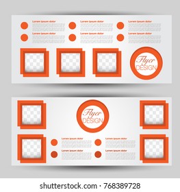 Flyer banner or web header template set. Vector illustration promotion design background. Orange color.