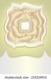 Flyer or banner or Wedding invitation or Wedding congratulation with Abstract doodle  gold flower on olive silver background 