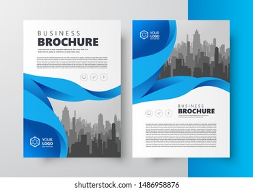 Flyer Blue curves waves brochure design template business cover