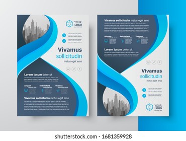 Flyer Blue curves waves brochure design template business cover