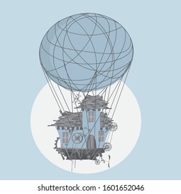 flyer blue house with balloon