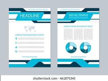 Flyer brochure annual report layout template. A4 size. Front and back page. Vector background with business icons and infographic elements. Can be used for cover design, leaflet, booklet, catalog