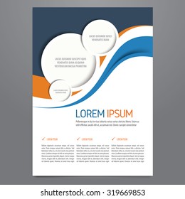 Flyer, brochure, annual report, magazine vector template. Modern blue and orange corporate design.