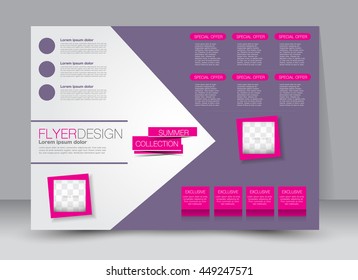 Flyer, brochure, billboard, magazine cover template design landscape orientation for education, presentation, website. Purple and pink color. Editable vector illustration.