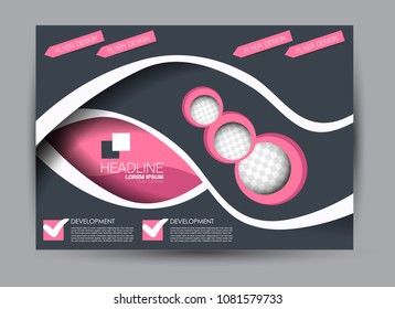 Flyer, brochure, billboard template design landscape orientation for business, education, school, presentation, website. Pink and grey color. Editable vector illustration.