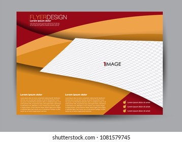 Flyer, brochure, billboard template design landscape orientation for business, education, school, presentation, website. Red and orange color. Editable vector illustration.