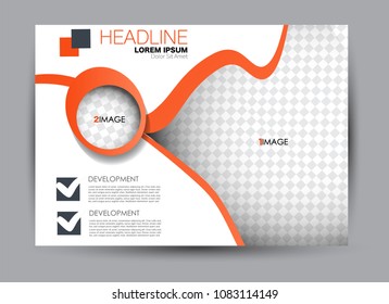 Flyer, brochure, billboard template design landscape orientation for business, education, school, presentation, website. Orange color. Editable vector illustration.
