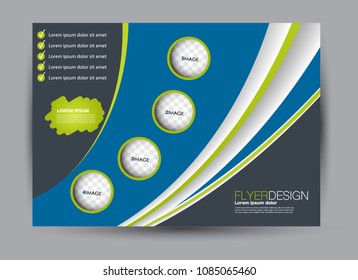 Flyer, brochure, billboard template design landscape orientation for business, education, school, presentation, website. Green and blue color. Editable vector illustration.