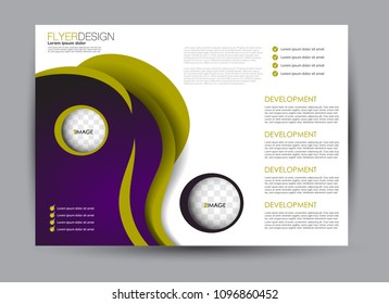 Flyer, brochure, billboard template design landscape orientation for business, education, school, presentation, website. Green and purple color. Editable vector illustration.