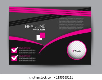 Flyer, brochure, billboard template design landscape orientation for business, education, school, presentation, website. Pink and black color. Editable vector illustration.