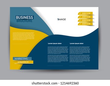 Flyer, brochure, billboard template design landscape orientation for business, education, school, presentation, website. Blue and orange color. Editable vector illustration.