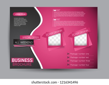 Flyer, brochure, billboard template design landscape orientation for business, education, school, presentation, website. Black and pink color. Editable vector illustration.