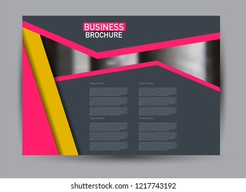 Flyer, brochure, billboard template design landscape orientation for business, education, school, presentation, website. Pink and yellow color. Editable vector illustration.