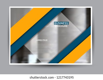 Flyer, brochure, billboard template design landscape orientation for business, education, school, presentation, website. Blue and orange color. Editable vector illustration.