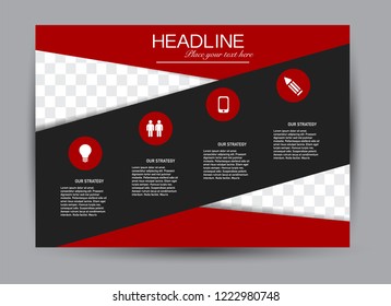 Flyer, brochure, billboard template design landscape orientation for business, education, school, presentation, website. Black and red color. Editable vector illustration.