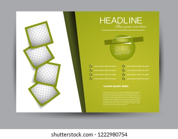 Flyer, brochure, billboard template design landscape orientation for business, education, school, presentation, website. Green color. Editable vector illustration.