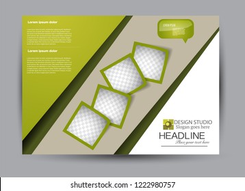 Flyer, brochure, billboard template design landscape orientation for business, education, school, presentation, website. Green color. Editable vector illustration.