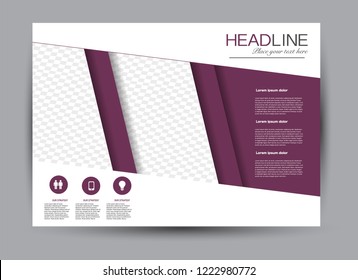 Flyer, brochure, billboard template design landscape orientation for business, education, school, presentation, website. Purple color. Editable vector illustration.