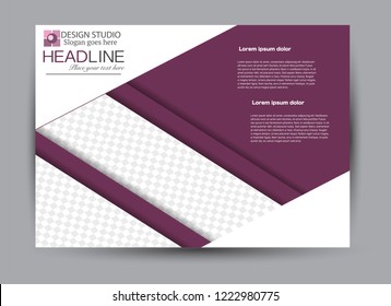 Flyer, brochure, billboard template design landscape orientation for business, education, school, presentation, website. Purple color. Editable vector illustration.