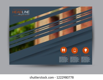 Flyer, brochure, billboard template design landscape orientation for business, education, school, presentation, website. Grey and orange color. Editable vector illustration.
