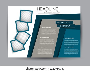 Flyer, brochure, billboard template design landscape orientation for business, education, school, presentation, website. Blue color. Editable vector illustration.
