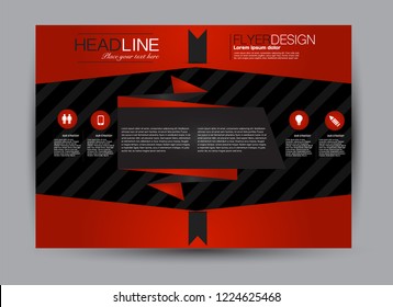 Flyer, brochure, billboard template design landscape orientation for business, education, school, presentation, website. Black and red color. Editable vector illustration.