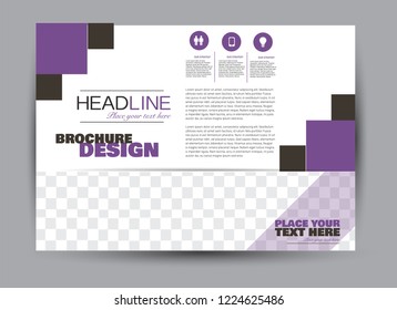 Flyer, brochure, billboard template design landscape orientation for business, education, school, presentation, website. Purple color. Editable vector illustration.