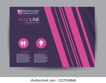 Flyer, brochure, billboard template design landscape orientation for business, education, school, presentation, website. Pink and purple color. Editable vector illustration.