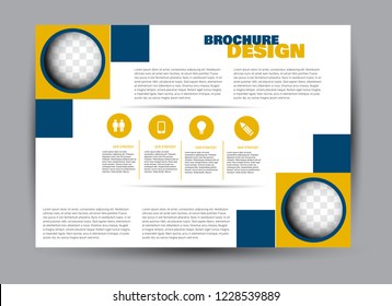 Flyer, brochure, billboard template design landscape orientation for business, education, school, presentation, website. Blue and orange color. Editable vector illustration.