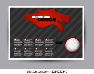 Flyer, brochure, billboard template design landscape orientation for business, education, school, presentation, website. Black and red color. Editable vector illustration.